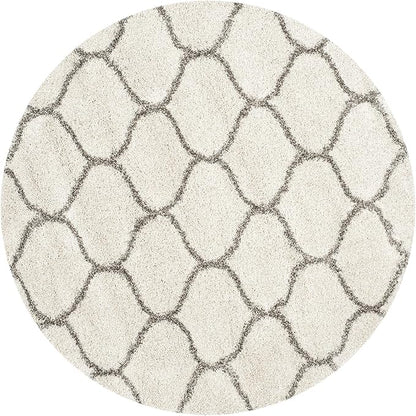 SAFAVIEH Hudson Shag Collection 7' Round Ivory/Grey SGH280A Moroccan Ogee Trellis Non-Shedding Living Room Bedroom Dining Room Entryway Plush 2-inch Thick Area Rug