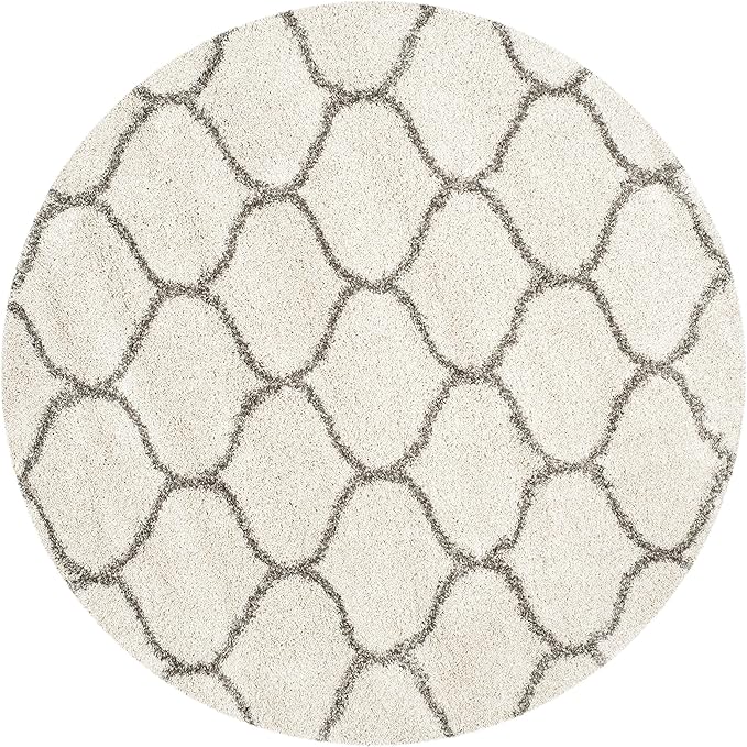 SAFAVIEH Hudson Shag Collection 9' Round Ivory/Grey SGH280A Moroccan Ogee Trellis Non-Shedding Living Room Bedroom Dining Room Entryway Plush 2-inch Thick Area Rug