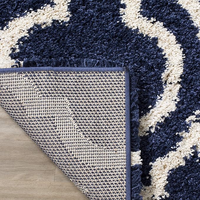 SAFAVIEH Hudson Shag Collection Runner Rug - 2'3" x 14', Navy & Ivory, Moroccan Design, Non-Shedding & Easy Care, 2-inch Thick Ideal for High Traffic Areas in Living Room, Bedroom (SGH284C)