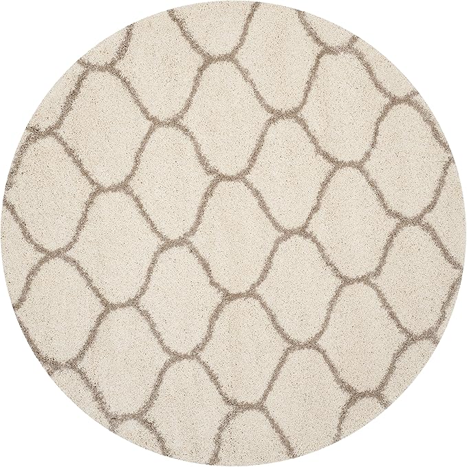 SAFAVIEH Hudson Shag Collection 9' Round Ivory/Beige SGH280D Moroccan Ogee Trellis Non-Shedding Living Room Bedroom Dining Room Entryway Plush 2-inch Thick Area Rug