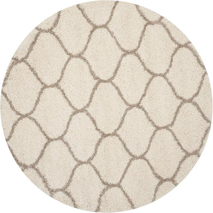 SAFAVIEH Hudson Shag Collection 9' Round Ivory/Beige SGH280D Moroccan Ogee Trellis Non-Shedding Living Room Bedroom Dining Room Entryway Plush 2-inch Thick Area Rug