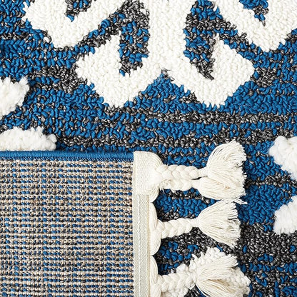 Safavieh Moroccan Tassel Shag Collection Runner Rug - 2'3" x 8', Navy & Ivory, Rustic Trellis, Non-Shedding & Easy Care, 2-inch Thick Ideal for High Traffic Areas in Living Room, Bedroom (MTS652N)