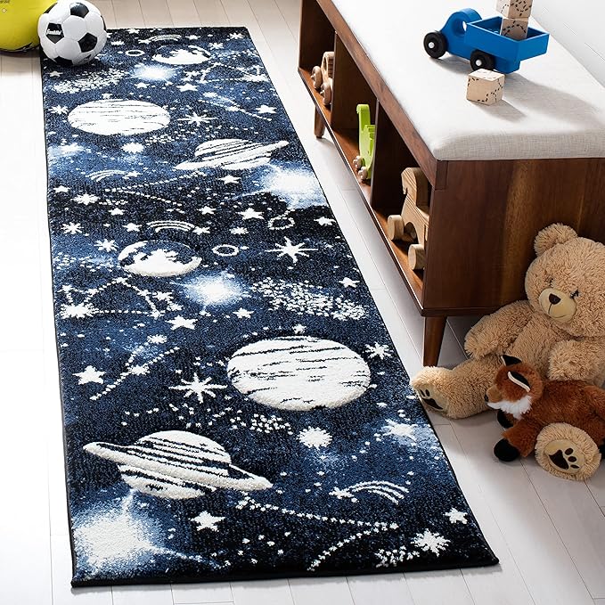 SAFAVIEH Carousel Kids Collection Runner Rug - 2' x 8', Dark Blue & Light Blue, Non-Shedding & Easy Care, Ideal for High Traffic Areas for Boys & Girls in Playroom, Nursery, Bedroom (CRK122M)