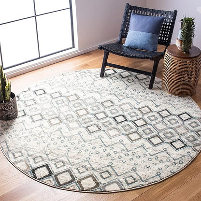 SAFAVIEH Amsterdam Collection 11' Round Ivory/Grey AMS108A Moroccan Boho Non-Shedding Dining Room Entryway Foyer Living Room Bedroom Area Rug