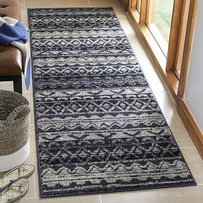 SAFAVIEH Adirondack Collection Runner Rug - 2'6" x 8', Ivory & Navy, Moroccan Boho Distressed Design, Non-Shedding & Easy Care, Ideal for High Traffic Areas in Living Room, Bedroom (ADR119M)