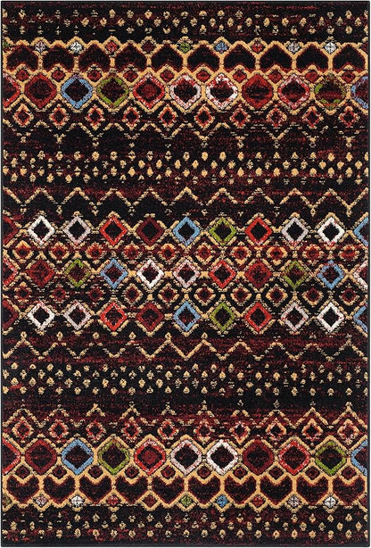 SAFAVIEH Amsterdam Collection Accent Rug - 4' x 6', Black & Multi, Moroccan Boho Design, Non-Shedding & Easy Care, Ideal for High Traffic Areas in Entryway, Living Room, Bedroom (AMS108P)