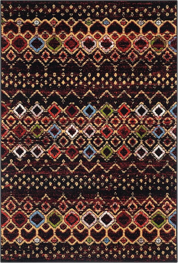 SAFAVIEH Amsterdam Collection Accent Rug - 4' x 6', Black & Multi, Moroccan Boho Design, Non-Shedding & Easy Care, Ideal for High Traffic Areas in Entryway, Living Room, Bedroom (AMS108P)