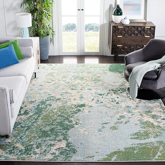 SAFAVIEH Madison Collection 9' x 12' GreenBlue MAD499X Modern Abstract Non-Shedding Living Room Bedroom Dining Home Office Area Rug
