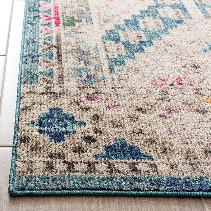 SAFAVIEH Madison Collection Runner Rug - 2'2" x 6', Dark Blue & Yellow, Boho Diamond Distressed Design, Non-Shedding & Easy Care, Ideal for High Traffic Areas in Living Room, Bedroom (MAD418N)