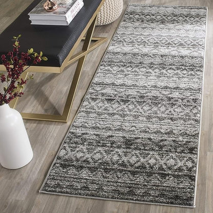 SAFAVIEH Adirondack Collection Runner Rug - 2'6" x 10', Ivory & Charcoal, Moroccan Boho Distressed Design, Non-Shedding & Easy Care, Ideal for High Traffic Areas in Living Room, Bedroom (ADR119N)