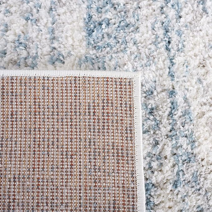 SAFAVIEH Berber Shag Collection Runner Rug - 2'3" x 8', Ivory & Light Aqua, Non-Shedding & Easy Care, 1.2-inch Thick Ideal for High Traffic Areas in Living Room, Bedroom (BER563J)