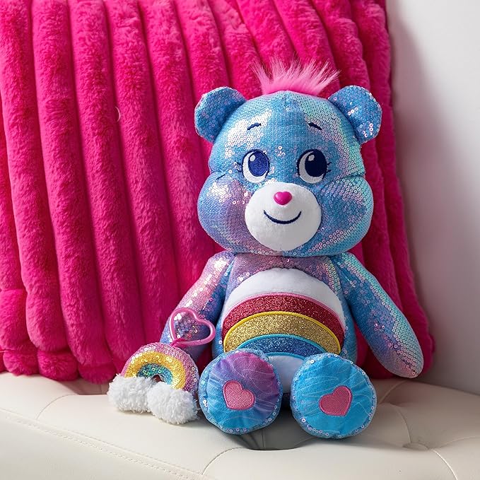 Care Bears Sequin Plush, Cheer Bear Plushie for Ages 4+ Perfect Stuffed Animal, Super Soft and Cuddly – Good for Girls and Boys, Employees, Collectors, Great Valentines Day Gift for Kids