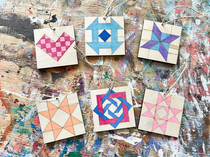 Unfinished Barn Quilt Square Wooden Sign, Country Decor Canvas Quilts Blocks (6 inches, Friendship Star)