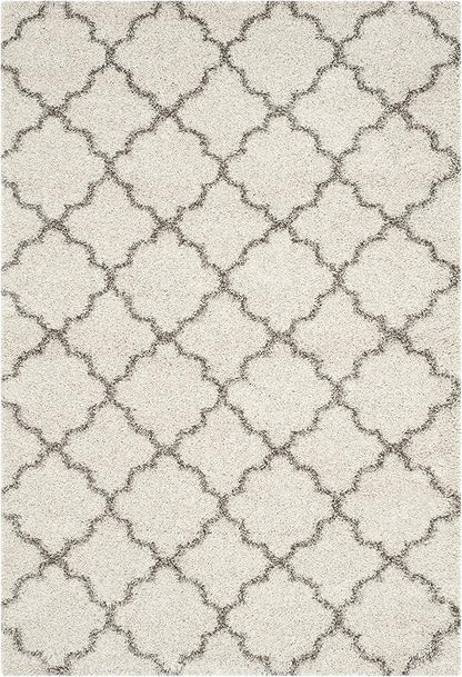 SAFAVIEH Hudson Shag Collection Area Rug - 6' x 9', Ivory & Grey, Moroccan Trellis Design, Non-Shedding & Easy Care, 2-inch Thick Ideal for High Traffic Areas in Living Room, Bedroom (SGH282A)