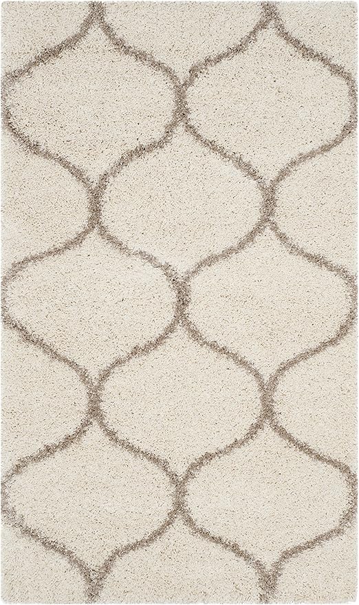 SAFAVIEH Hudson Shag Collection Accent Rug - 3' x 5', Ivory & Beige, Trellis Design, Non-Shedding & Easy Care, 2-inch Thick Ideal for High Traffic Areas in Entryway, Living Room, Bedroom (SGH280D)