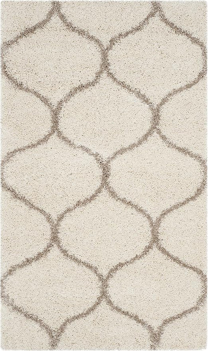 SAFAVIEH Hudson Shag Collection Accent Rug - 3' x 5', Ivory & Beige, Trellis Design, Non-Shedding & Easy Care, 2-inch Thick Ideal for High Traffic Areas in Entryway, Living Room, Bedroom (SGH280D)