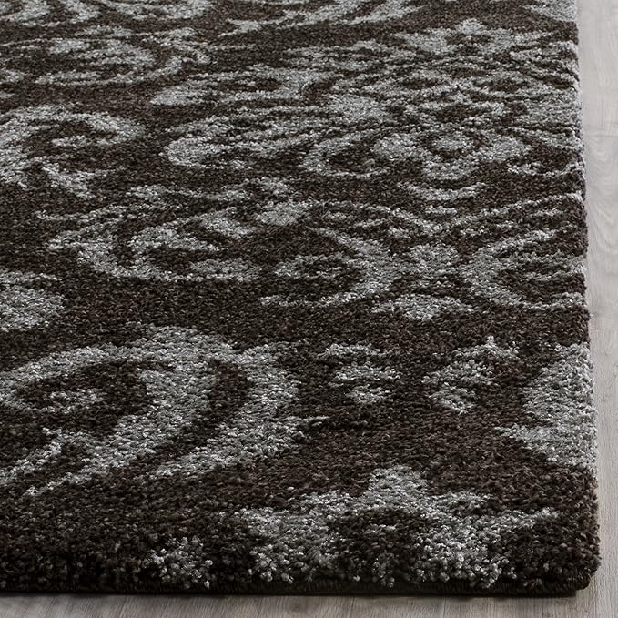 SAFAVIEH Florida Shag Collection 5' Square Dark Brown / Smoke SG460 Damask Non-Shedding Living Room Bedroom Dining Room Entryway Plush 1.2-inch Thick Area Rug
