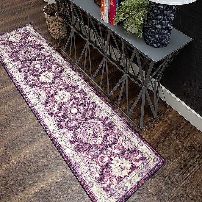 Mohawk Home Floral Worcester Purple Runner Rug, (2' x 8')