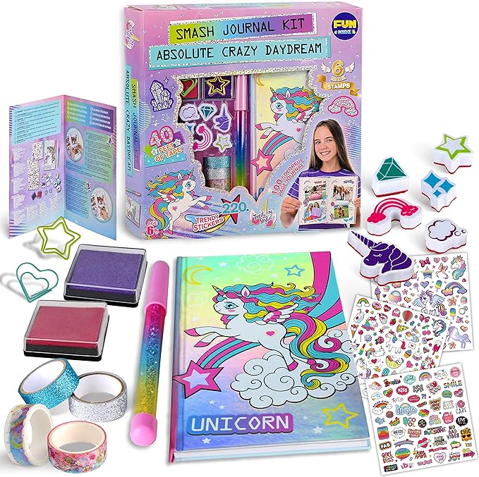 Unicorn Journal Kit for Girls 6-12, FunKidz Scrapbook Set for Teens Diary Kit for Girl Activities Creative Gifts