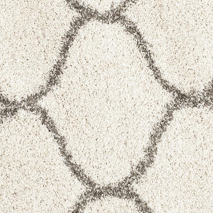 SAFAVIEH Hudson Shag Collection 7' Round Ivory/Grey SGH280A Moroccan Ogee Trellis Non-Shedding Living Room Bedroom Dining Room Entryway Plush 2-inch Thick Area Rug