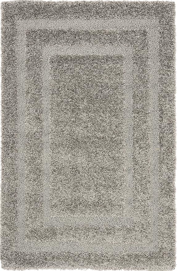 SAFAVIEH Florida Shag Collection Accent Rug - 4' x 6', Grey & Grey, Border Design, Non-Shedding & Easy Care, 1.2-inch Thick Ideal for High Traffic Areas in Entryway, Living Room, Bedroom (SG454-8080)