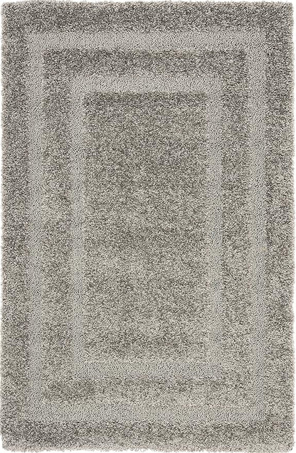 SAFAVIEH Florida Shag Collection Accent Rug - 4' x 6', Grey & Grey, Border Design, Non-Shedding & Easy Care, 1.2-inch Thick Ideal for High Traffic Areas in Entryway, Living Room, Bedroom (SG454-8080)
