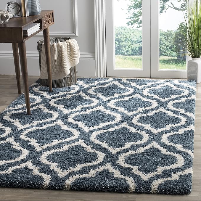 SAFAVIEH Hudson Shag Collection Accent Rug - 4' x 6', Slate Blue & Ivory, Moroccan Design, Non-Shedding & Easy Care, 2-inch Thick Ideal for High Traffic Areas in Foyer, Living Room, Bedroom (SGH284L)