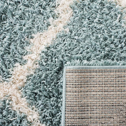 SAFAVIEH Dallas Shag Collection 2'3" x 6' Seafoam / Ivory SGDS257C Trellis Non-Shedding Living Room Bedroom Dining Room Entryway Plush 1.5-inch Thick Runner Rug