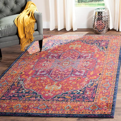 SAFAVIEH Evoke Collection 5'1" x 7'6" Fuchsia / Orange EVK275S Oriental Medallion Distressed Non-Shedding Living Room Bedroom Area Rug