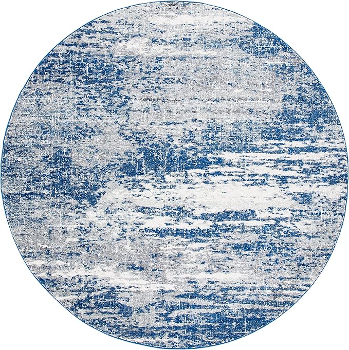 SAFAVIEH Evoke Collection 6'7" Round Dark Blue/Grey EVK272L Modern Abstract Non-Shedding Living Room Bedroom Area Rug