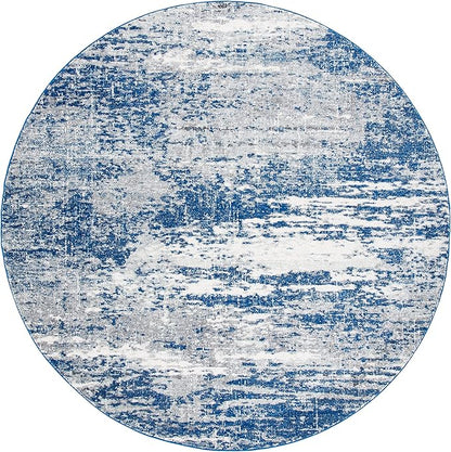 SAFAVIEH Evoke Collection 6'7" Round Dark Blue/Grey EVK272L Modern Abstract Non-Shedding Living Room Bedroom Area Rug
