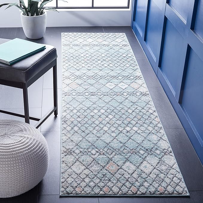 SAFAVIEH Amsterdam Collection Runner Rug - 2'3" x 8', Light Blue & Ivory, Moroccan Boho Design, Non-Shedding & Easy Care, Ideal for High Traffic Areas in Living Room, Bedroom (AMS115L)