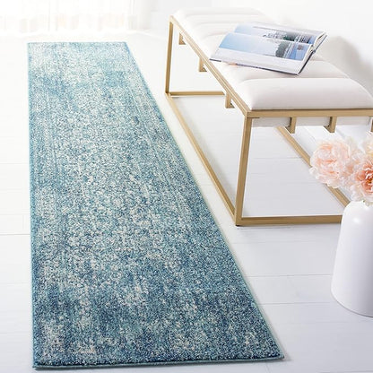 SAFAVIEH Evoke Collection 2'2" x 7' Blue/Ivory EVK256C Oriental Distressed Non-Shedding Living Room Entryway Foyer Hallway Bedroom Runner Rug