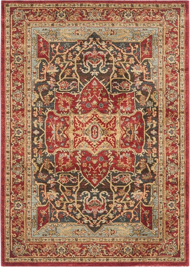 SAFAVIEH Mahal Collection Accent Rug - 4' x 5'7", Red & Red, Traditional Oriental Design, Non-Shedding & Easy Care, Ideal for High Traffic Areas in Entryway, Living Room, Bedroom (MAH625D)