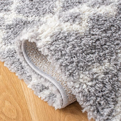 SAFAVIEH Arizona Shag Collection Runner Rug - 2'3" x 10', Grey & Ivory, Moroccan Design, Non-Shedding & Easy Care, 1.6-inch Thick Ideal for High Traffic Areas in Living Room, Bedroom (ASG741G)