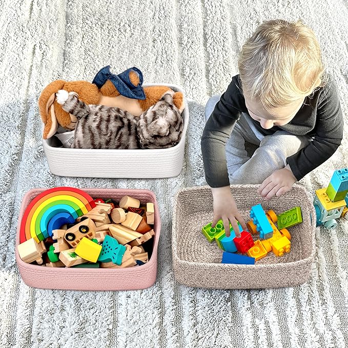 Goodpick Baskets for Shelves, Storage Basket for Organizing, Storage Bins, Toy Box, Wicker Basket for Organization 3 Pack, White, 11 x 7 x 4.5 in