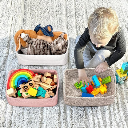 Goodpick Baskets for Shelves, Storage Basket for Organizing, Storage Bins, Toy Box, Wicker Basket for Organization 3 Pack, White, 11 x 7 x 4.5 in