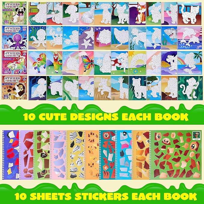 JOYIN 4-Pack Crafts for Kids Sticker Painting Book Gift Party Favor Creations 40 Pictures - Mess-Free Art Play for Kids' Creative Adventures at Home and While Traveling