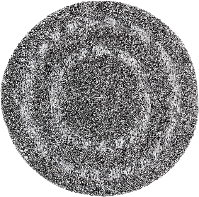 SAFAVIEH Florida Shag Collection Area Rug - 5' Round, Grey & Grey, Border Design, Non-Shedding & Easy Care, 1.2-inch Thick Ideal for High Traffic Areas in Living Room, Bedroom (SG454-8080)