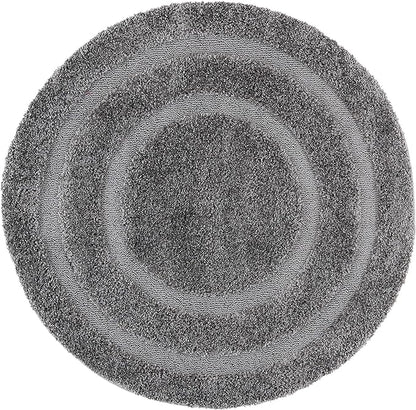 SAFAVIEH Florida Shag Collection Area Rug - 5' Round, Grey & Grey, Border Design, Non-Shedding & Easy Care, 1.2-inch Thick Ideal for High Traffic Areas in Living Room, Bedroom (SG454-8080)