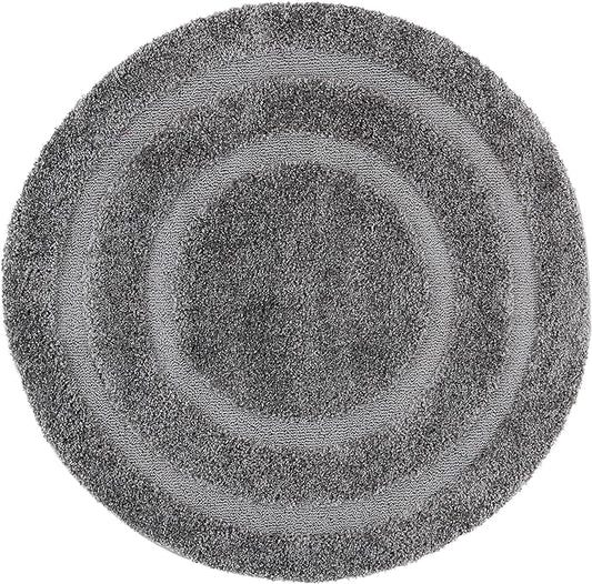 SAFAVIEH Florida Shag Collection Area Rug - 5' Round, Grey & Grey, Border Design, Non-Shedding & Easy Care, 1.2-inch Thick Ideal for High Traffic Areas in Living Room, Bedroom (SG454-8080)