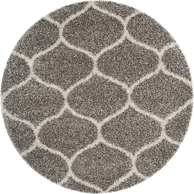SAFAVIEH Hudson Shag Collection 9' Round Grey/Ivory SGH280B Moroccan Ogee Trellis Non-Shedding Living Room Bedroom Dining Room Entryway Plush 2-inch Thick Area Rug