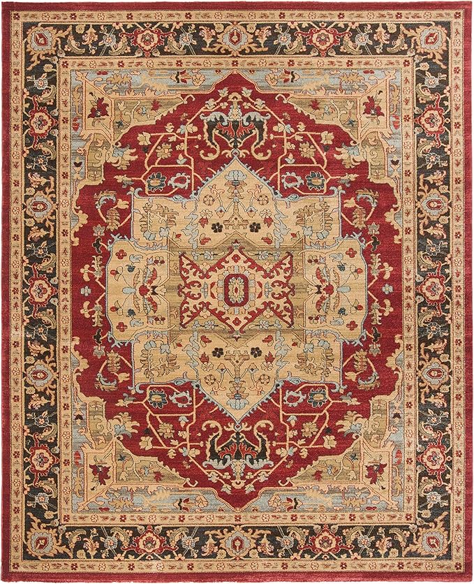 SAFAVIEH Mahal Collection Area Rug - 8' x 11', Natural & Navy, Traditional Oriental Design, Non-Shedding & Easy Care, Ideal for High Traffic Areas in Living Room, Bedroom (MAH625B)