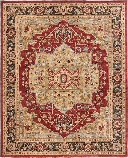 SAFAVIEH Mahal Collection Area Rug - 8' x 11', Natural & Navy, Traditional Oriental Design, Non-Shedding & Easy Care, Ideal for High Traffic Areas in Living Room, Bedroom (MAH625B)