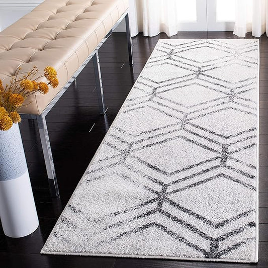 SAFAVIEH Adirondack Collection Runner Rug - 2'6" x 8', Ivory & Grey, Modern Geometric Distressed Design, Non-Shedding & Easy Care, Ideal for High Traffic Areas in Living Room, Bedroom (ADR253A)