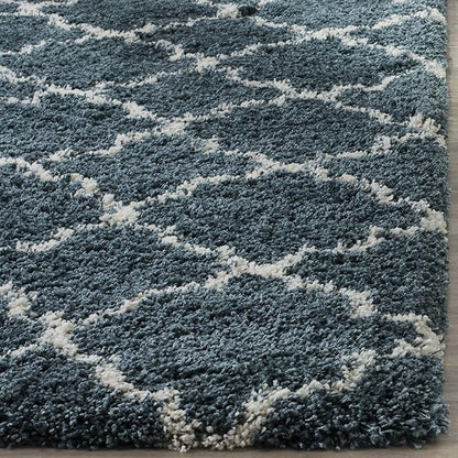 SAFAVIEH Hudson Shag Collection Runner Rug - 2'3" x 6', Slate Blue & Ivory, Moroccan Trellis, Non-Shedding & Easy Care, 2-inch Thick Ideal for High Traffic Areas in Living Room, Bedroom (SGH282L)