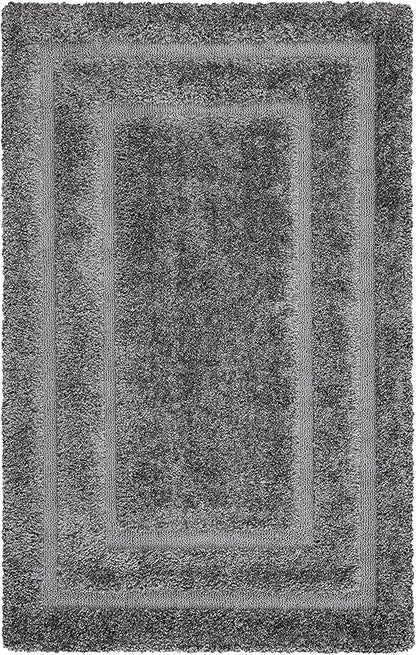 SAFAVIEH Florida Shag Collection Accent Rug - 3'3" x 5'3", Grey & Grey, Border Design, Non-Shedding & Easy Care, 1.2-inch Thick Ideal for High Traffic Areas in Foyer, Living Room, Bedroom (SG454-8080)