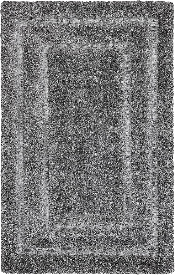 SAFAVIEH Florida Shag Collection Accent Rug - 3'3" x 5'3", Grey & Grey, Border Design, Non-Shedding & Easy Care, 1.2-inch Thick Ideal for High Traffic Areas in Foyer, Living Room, Bedroom (SG454-8080)