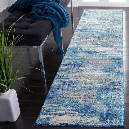 SAFAVIEH Evoke Collection 2'2" x 9' Light Blue/Grey EVK272M Modern Abstract Non-Shedding Living Room Dining Entryway Foyer Hallway Runner Rug