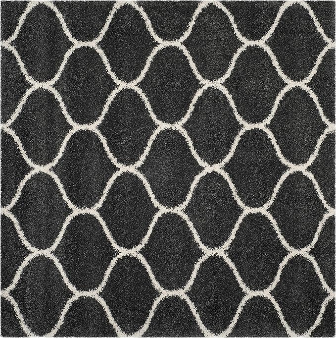 SAFAVIEH Hudson Shag Collection 3' Square Dark Grey/Ivory SGH280G Moroccan Ogee Trellis Non-Shedding Living Room Bedroom Dining Room Entryway Plush 2-inch Thick Area Rug